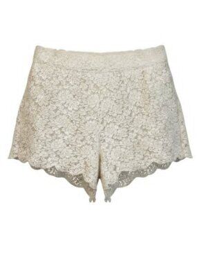 Free People Size S Ivory White Lace Scalloped Hem Elastic Waist Shorts